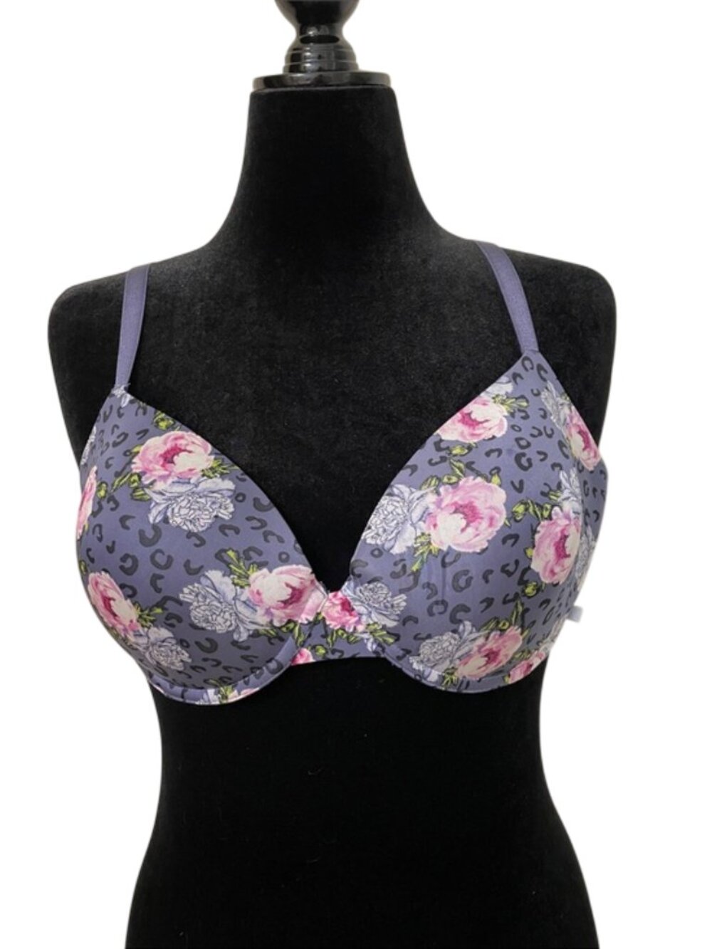 Victoria's Secret Lined Demi Bra 34DDD Purple Floral Leopard Print Underwire